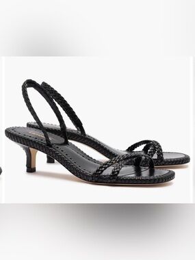 Larroude Mini Annie Kitten heel in black braided leather